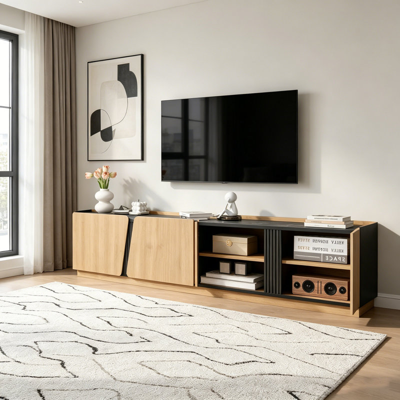 Élégante armoire à 4 portes avec tablettes réglables et décorations à DEL, idéale pour le rangement et la décoration modernes