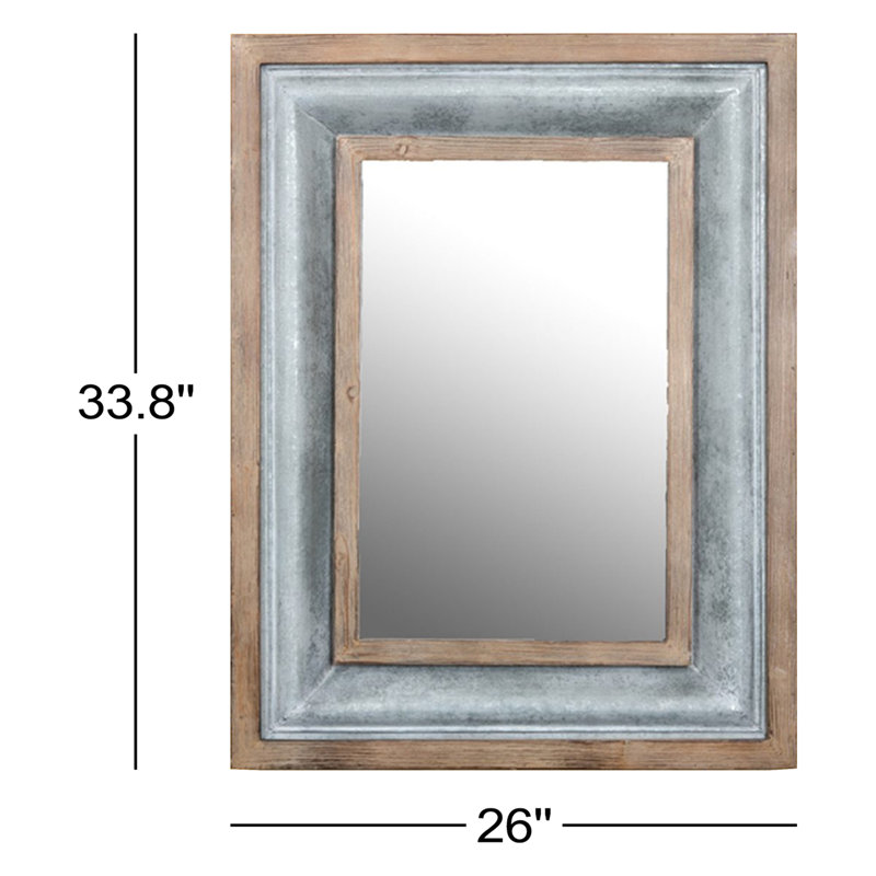 Miroir rectangulaire avec cadre en bois et fer - 26 po x 2,3 po x H 33,8 po - brun / gris
