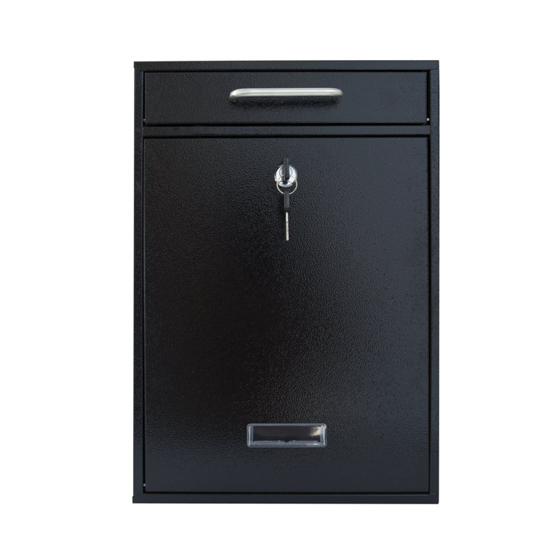 Secured Locking Wall Mounted Mailbox, Black Orange Grain