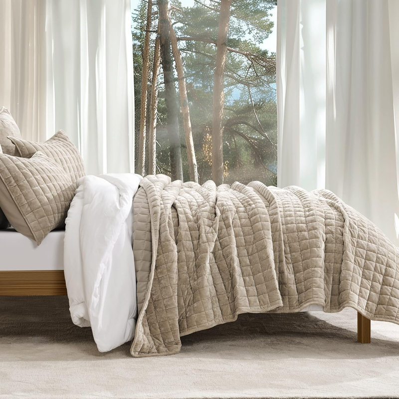 Quilt Set Bedding Sets, Ultra Soft Comforter Set, Lightweight Channel Box Stitch Oversized Bedspread Coverlet For All Season, With 2 Shams