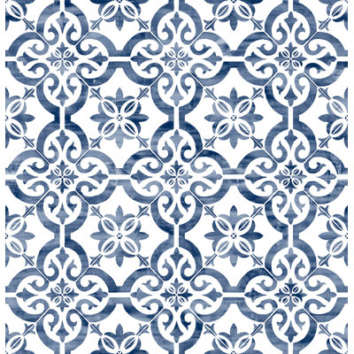Haylia, Porto Tile Riviera Blue, 20.5 In. W X 18 Ft. L Roll, Peel And Stick Wallpaper Roll
