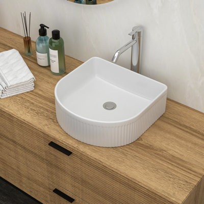 15.83"X13.64" Ceramic Vessel Bathroom Sink - Modern, White, Stain , Sophistication Bath Upgrade Choice