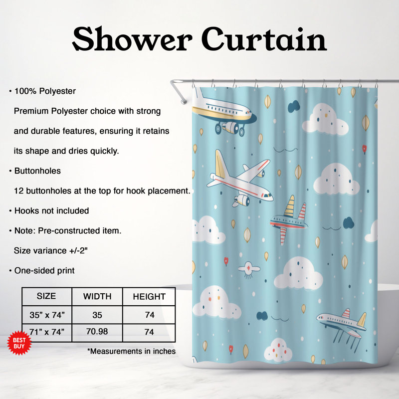 Sky Designs - Rideau de douche Premium, H 74 po x l 71 po