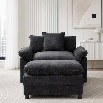 Fauteuil d'appoint moderne, fauteuil club en tissu de chenille, structure en bois massif