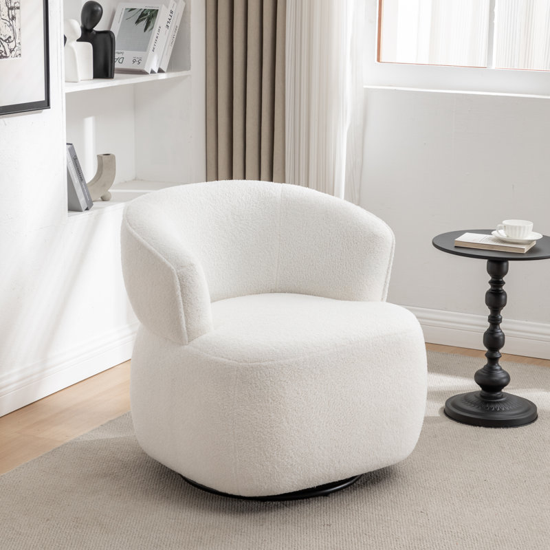 Olevide Swivel Barrel Chair, White Teddy