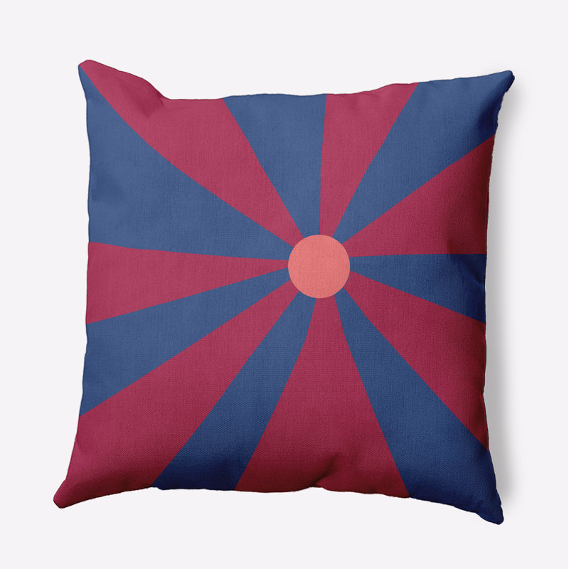 Coussin intérieur / extérieur Leafy Branch, H 18 po x l 18 po, Rouge / bleu royal géométrique
