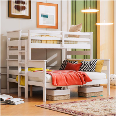 Wood Twin XL Over Queen Bunk Bed With Ladder
