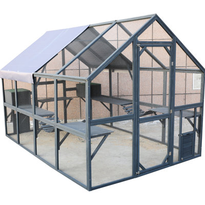 Grand enclos extérieur pour chat avec bois, ponts, promenades, petites maisons, toit - 110 po d'espace de jeu spacieux pour les chats vivant en bois, promenades et maisons