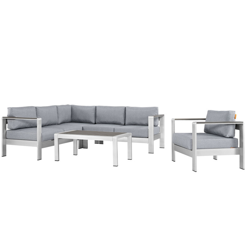 Shore 5 Piece Outdoor Patio Aluminum Sectional Sofa Set, Gray