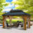 Solid Wood Patio Gazebo with Double Roof Hardtop and Curtains-96427316