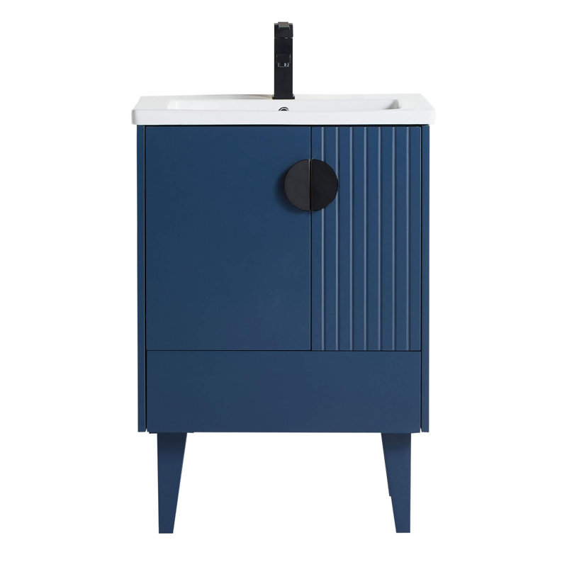 Ensemble de meuble-lavabo simple 24 po Saimah, Bleu marine, Noir