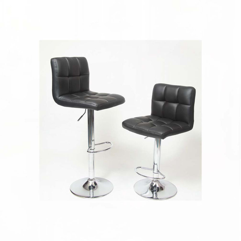 Swivel Faux Leather Adjustable Upholstered  Bar Stools Set with Metal Base, Black