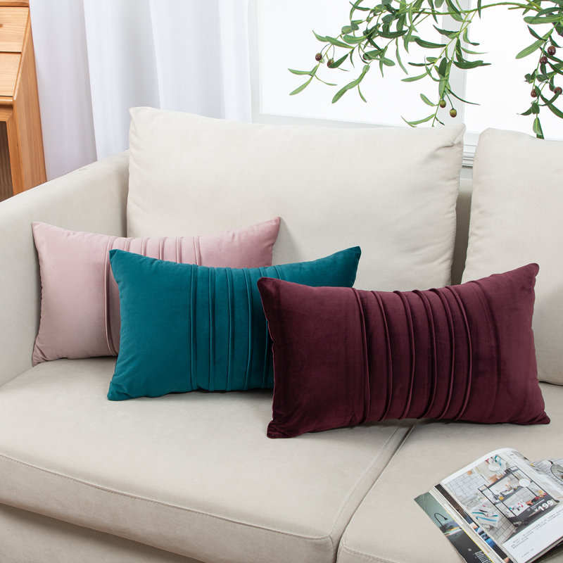 Velvet Center Lines Striped Velvet Throw Pillow, Burgundy