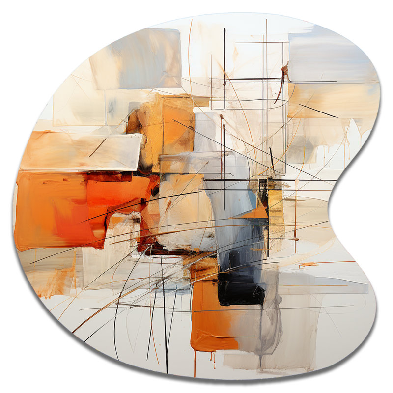 Orange gris, dessin au trait, expressionnisme abstrait - art au trait en forme de goutte, art mural en métal asymétrique