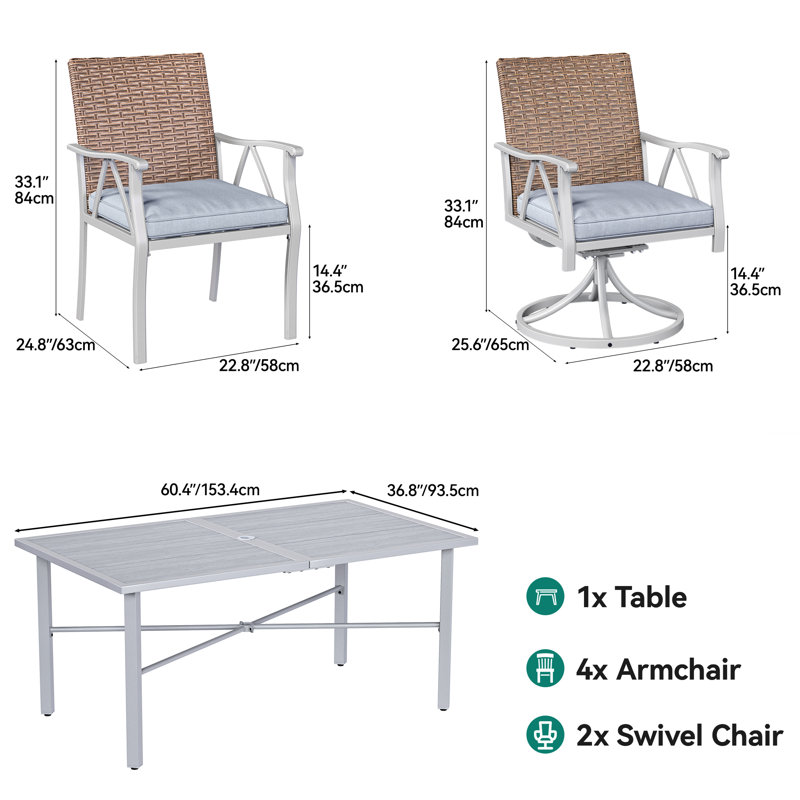 Ensemble de salle à manger de patio 7 pièces Red Barrel Studio® avec 2 chaises berçantes