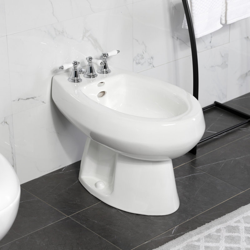 Robinet de bidet vertical à trois poignées Victorian, Chrome poli/blanc