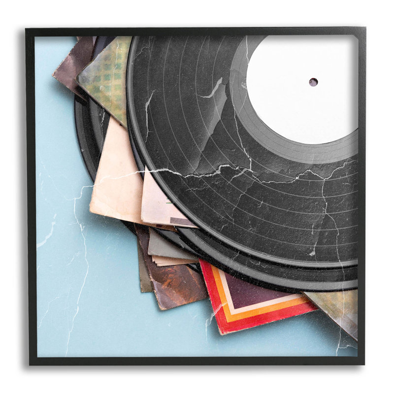 «Vintage Music Vinyle», estampe numérique par Kim Allen, Giclée encadrée noir minuit, H 12 po x l 12 po x P 1,5 po