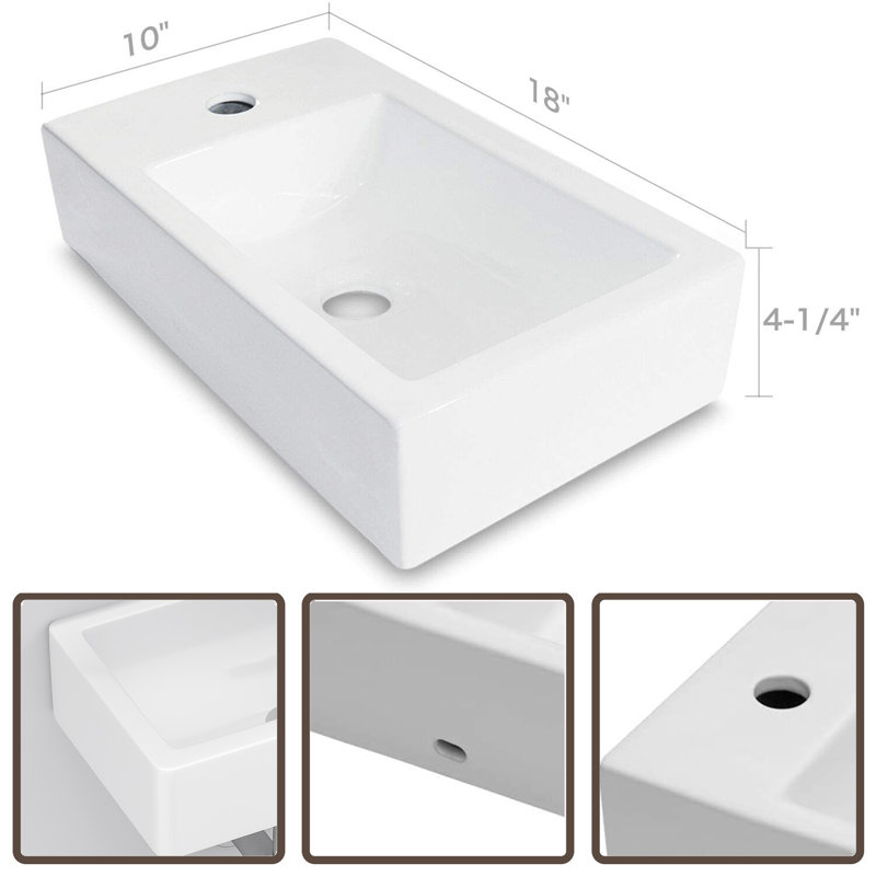 MONSFEST 10'' Ceramic Rectangular Bathroom Sink