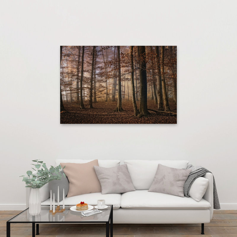 Forêt d'automne brumeuse, tableau mural rustique et paisible représentant une forêt d'automne brumeuse, H 40 po x l 60 po