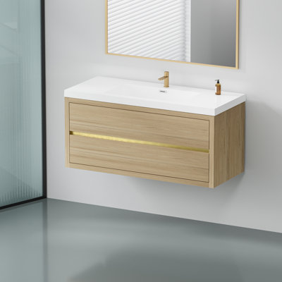 Armoire de rangement flottante pour salle de bain avec comptoir en résine de pierre et tiroirs à fermeture en douceur