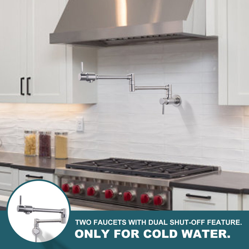 Wall Mounted Floding Pot Filler Kitchen Faucet, Brushed Nickel