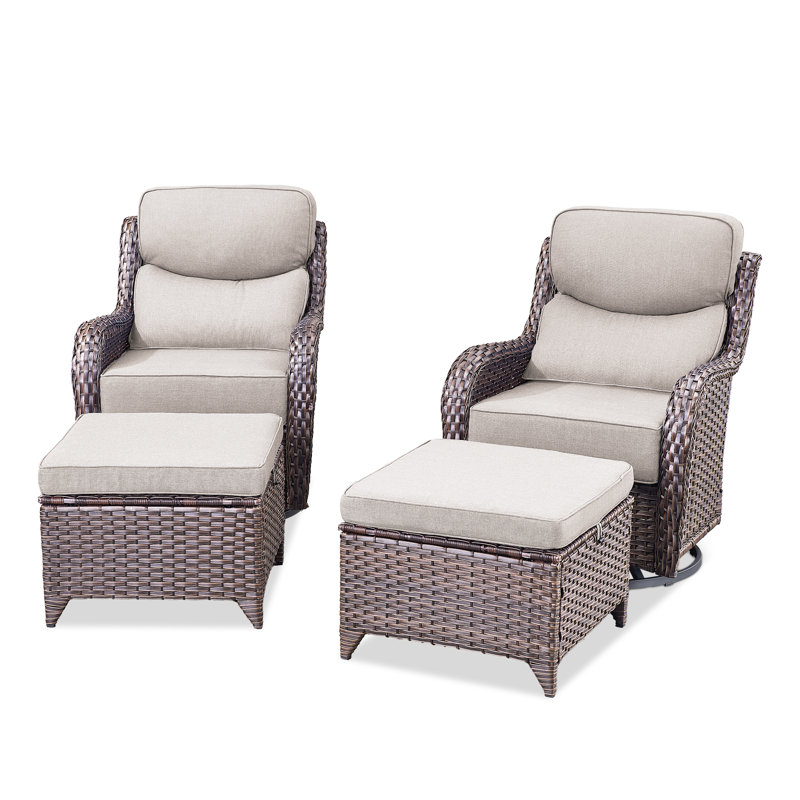 Ensemble de conversation en osier / rotin pour 2 personnes avec repose-pieds Meriline, Beige, Brun