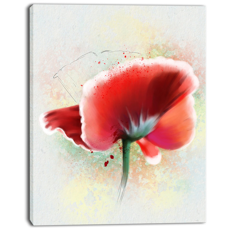 «Beautiful Red Watercolor Poppy», impression sur toile tendue, H 12 po x l 8 po x P 1 po, Toile tendue