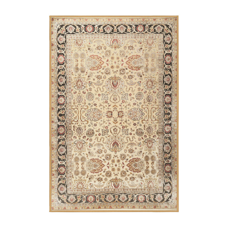 Tapis oriental beige / rose clair en laine, Rectangle 5 pi x 7 pi