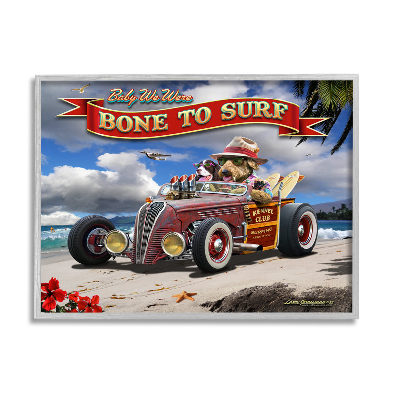 Az-037 - «Bone To Surf Dogs» par Larry Grossman, H 11 po x l 14 po x P 1,5 po, Estampe numérique Farmhouse