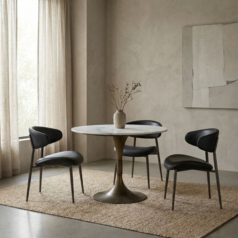 Jman Round Marble Dining Table, Aged Brass