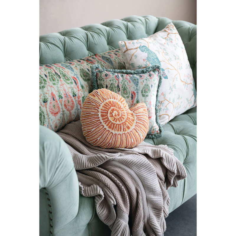 Square Cotton Velvet Printed Pillow with Birds and Branches