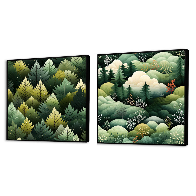 Campuzano - Ensemble de 2 collages carrés forêt, Cadre flottant noir, H 36 po x l 73 po