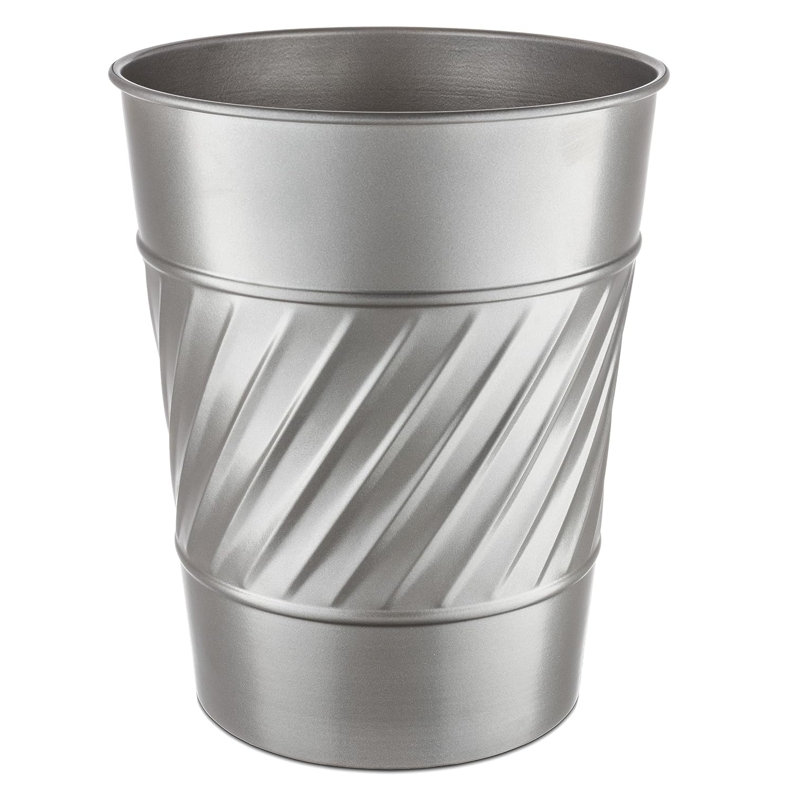 Pewter Wave Embossed Metal Cylindrical Waste Basket