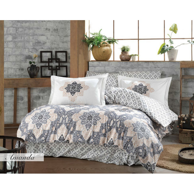 Ensemble de housse de couette 100% coton gris / blanc Doylestown, Housse de couette 63 "x 87" + 2 pièces supplémen