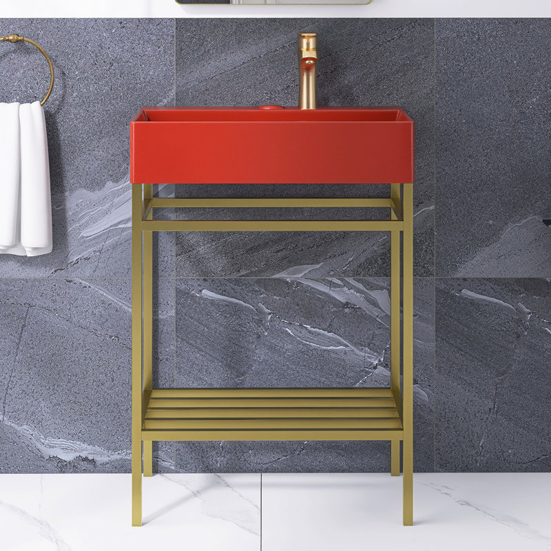 Ensemble de meuble-lavabo autoportant 24 po en or avec lavabo intégré en céramique mauve 24 po, Rouge