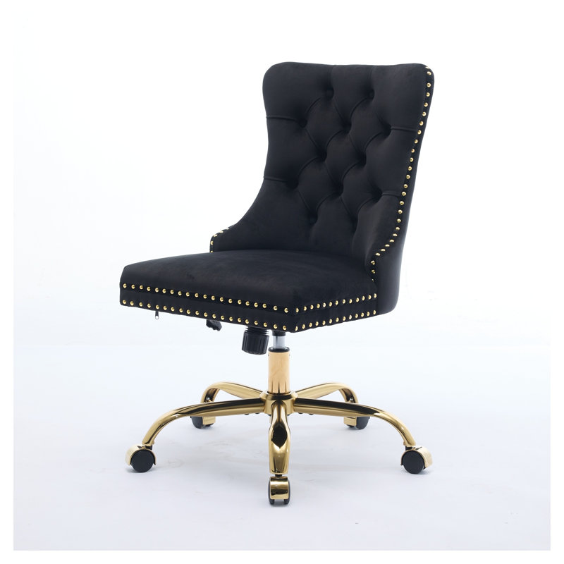Chaise de bureau moderne capitonnée en velours avec siège large, siège de bureau rembourré noir pour bureau personnel