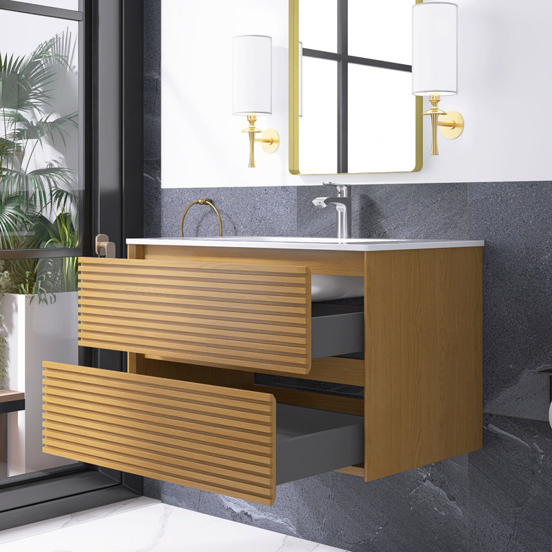 Meuble-lavabo mural simple 30 po avec lavabo en céramique