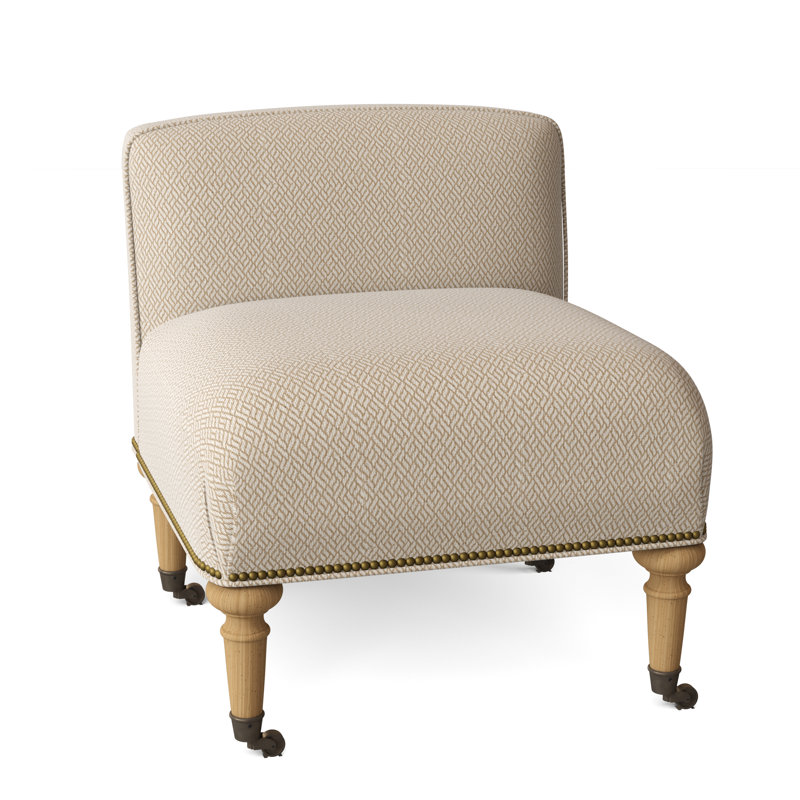 Chloe Slipper Chair, Filigree Ivory, Bisque, Antique Brass Small