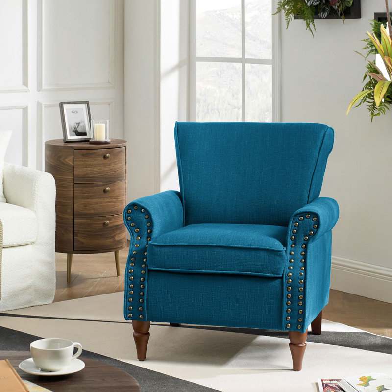 Fauteuil rembourré 30 po avec pieds en bois massif Mooresville, Polyester marine