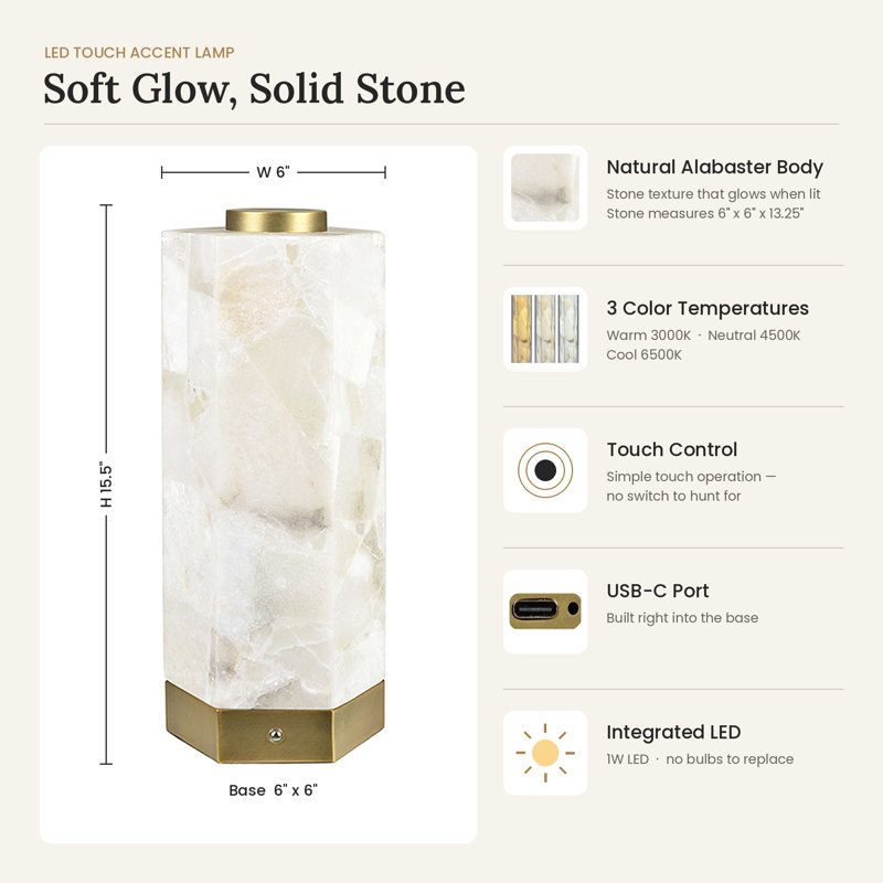 15.5"H Gold Metal Accent Table Lamp With White Marble Shade