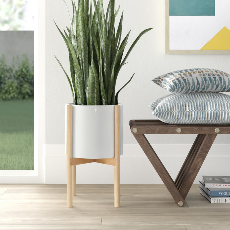 Jardinière Isabelle, H 19 po x l 12,5 po x P 12,5 po, Blanc / bois de frêne naturel