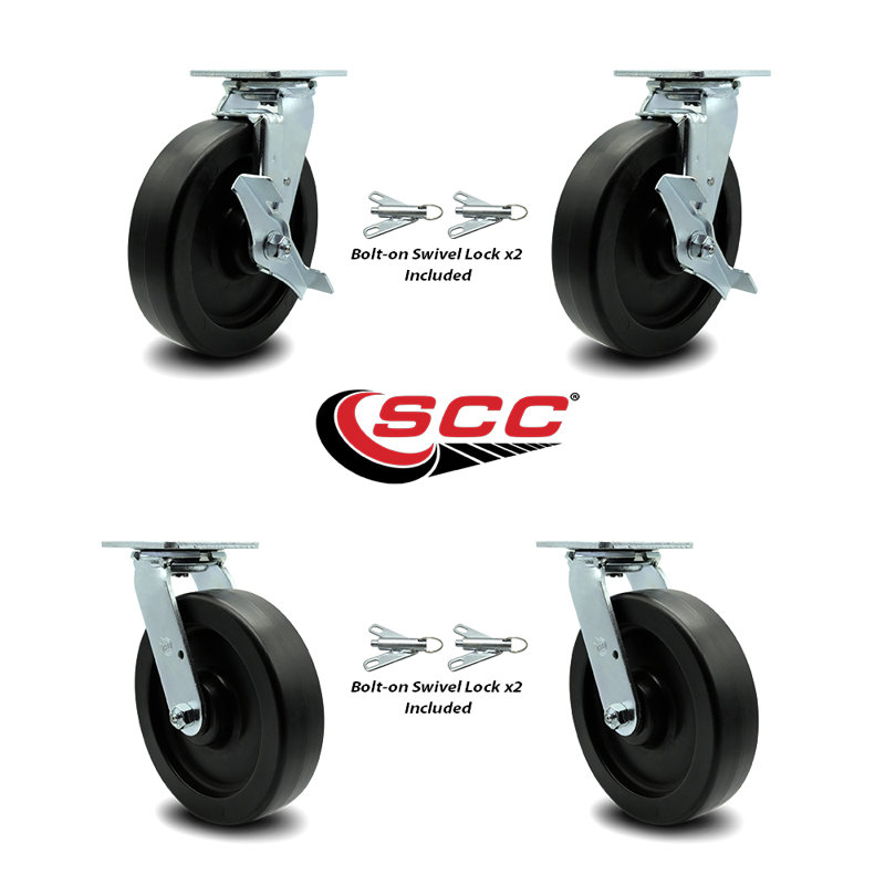 4 Piece Polyolefin Caster Set with Roller Bearings