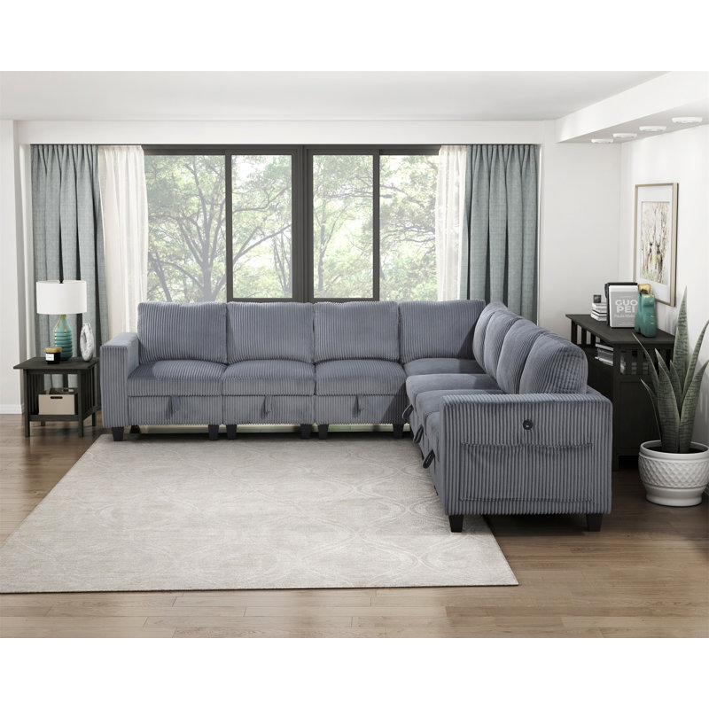 7-Piece Modular Sectional With Storage Seats, Dark Gray, 35.5" H x 112" W x 112" D
