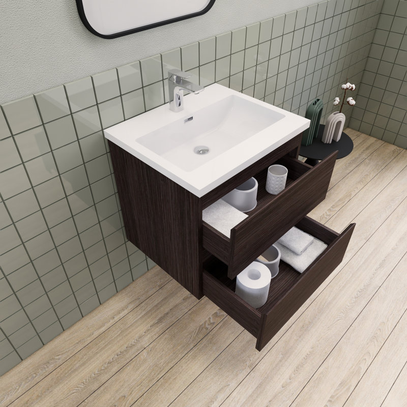 Alcester 23.6'' Single Bathroom Vanity with Resin Top, Dark Gray Oak