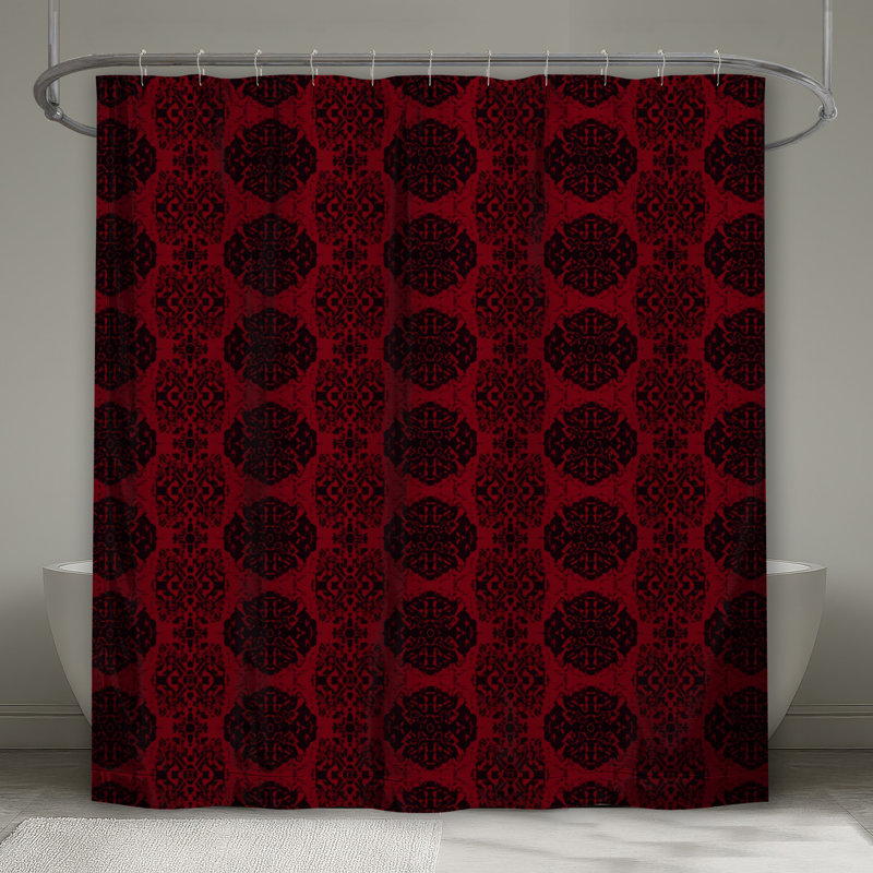 Rideaux de douche rouge ornementaux en damas extra longs, L 70 po x H 72 po