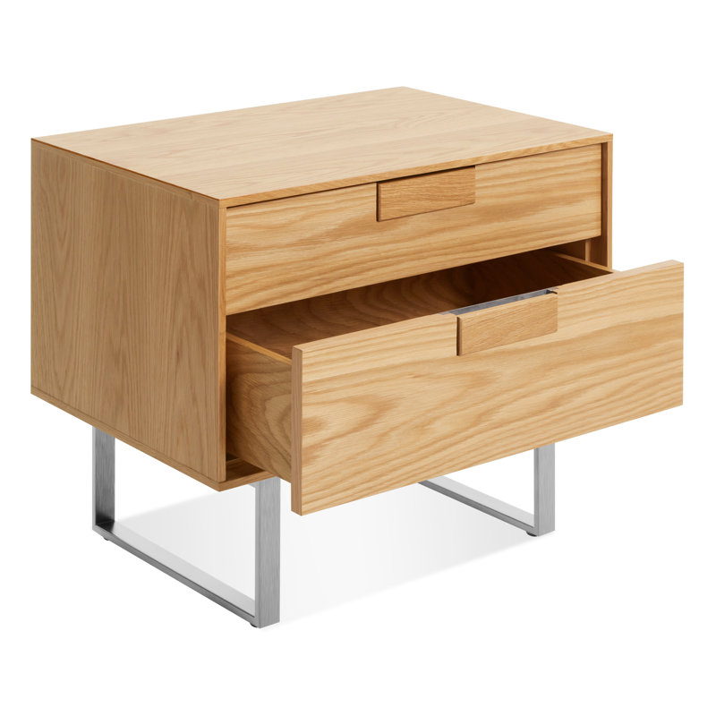 Series 11 2 - Drawer Nightstand, Silver/White Oak