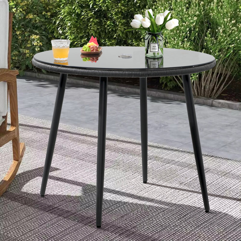 Johnella Round 35.4'' Outdoor Dining Table, Beige, Black