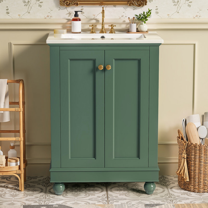 Meuble-lavabo moderne, conception simple et élégante avec rangement à fermeture en douceur, tablette réglable, meuble-lavabo avec lavabo en céramique