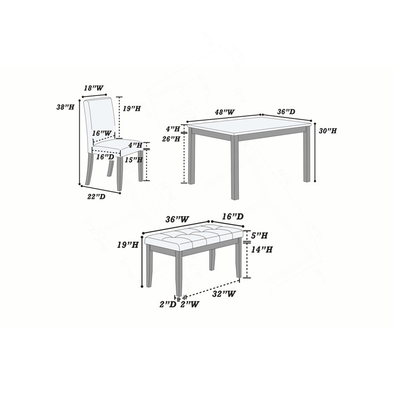 Ensemble de salle à manger 5 pièces avec chaises et banc en blanc