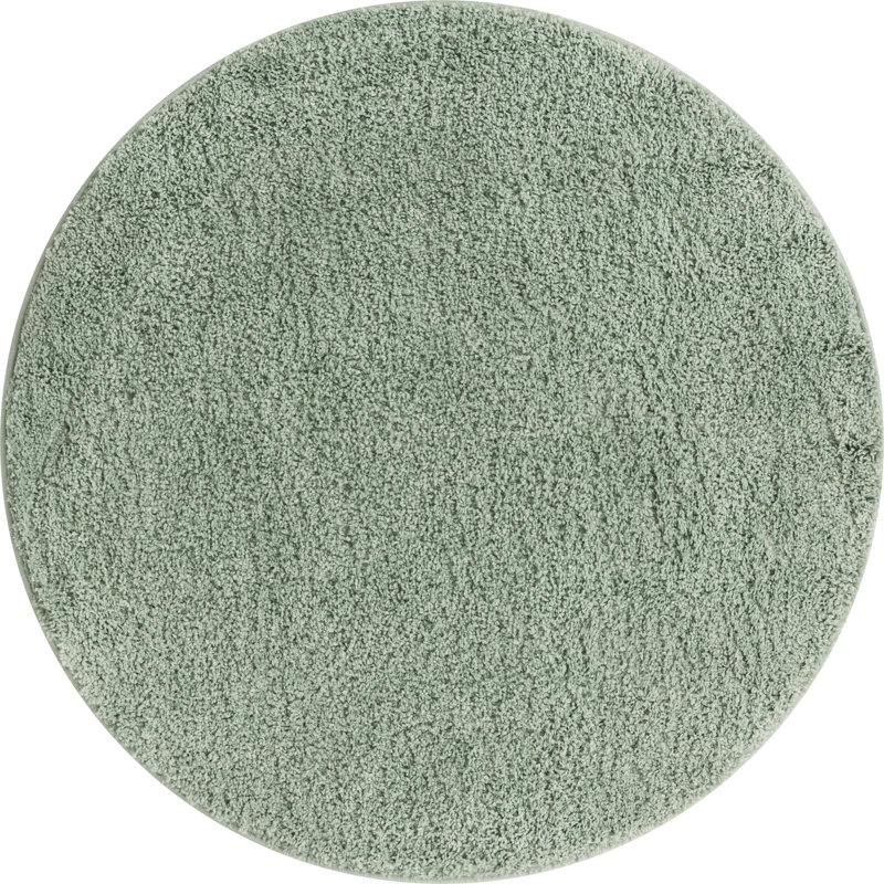 Tapis à poils longs en polypropylène tissé à la machine en vert sauge Fragos, Rond 4 pi